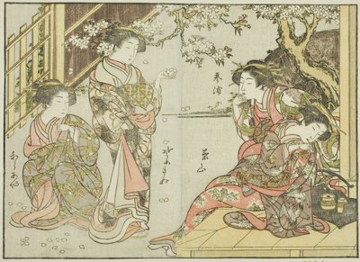 Kurtisanen des Asahimaruya, aus dem Buch Spiegel der schönen Frauen der Vergnügungsviertel (Seiro bijin awase sugata kagami), Bd. 1 von Katsukawa Shunsho