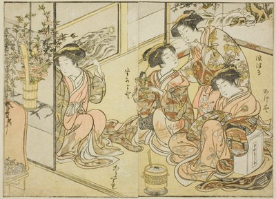 Kurtisanen des Matsuneya, aus dem Buch "Spiegel der schönen Frauen der Vergnügungsviertel (Seiro bijin awase sugata kagami)," Bd. 1 von Katsukawa Shunsho