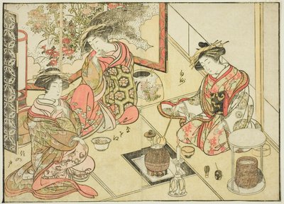 Kurtisanen des Okaneya, aus dem Buch "Spiegel der schönen Frauen der Vergnügungsviertel," Bd. 2 von Katsukawa Shunsho