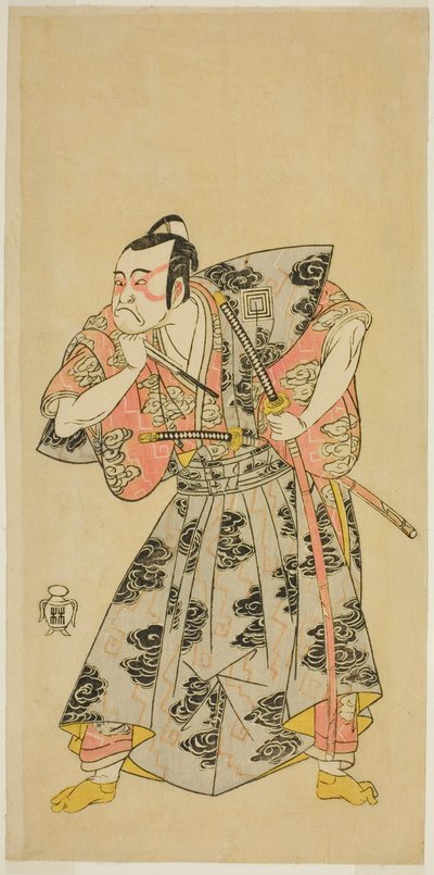 Der Schauspieler Ichikawa Danzo III als Fuwa Banazemon im Stück Date Moyo Kumo ni Inazuma, aufgeführt im Morita Theater im zehnten Monat, 1768 von Katsukawa Shunsho