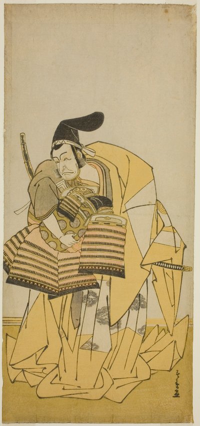 Der Schauspieler Ichikawa Ebizo III als Kudo Saemon Suketsune im Stück Kamuri Kotoba Soga no Yukari, aufgeführt im Ichimura Theater im ersten Monat, 1776 von Katsukawa Shunsho