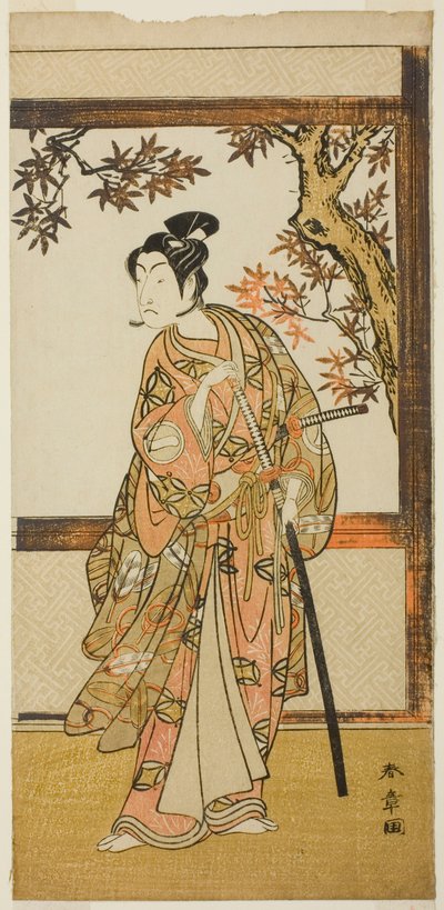 Der Schauspieler Ichikawa Monnosuke II als Shinokobe Shoji Yukihira im Stück Gohiiki Kanjincho, aufgeführt im Nakamura-Theater im elften Monat, 1773 von Katsukawa Shunsho