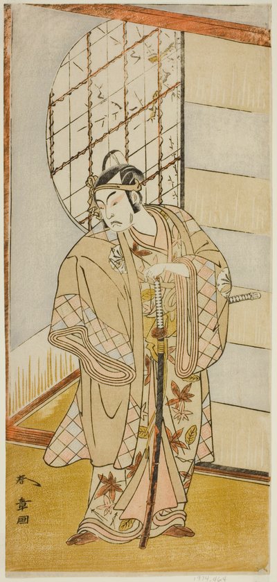 Der Schauspieler Matsumoto Koshiro IV als Matsuo-maru im Stück Sugawara Denju Tenarai Kagami, aufgeführt im Nakamura-Theater im neunten Monat, 1773 von Katsukawa Shunsho