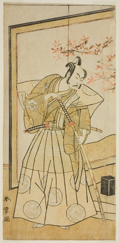 Der Schauspieler Nakamura Juzo II als Akita Jonosuke im Stück Onna Aruji Hatsuyuki no Sekai, aufgeführt im Morita-Theater im elften Monat, 1773 von Katsukawa Shunsho