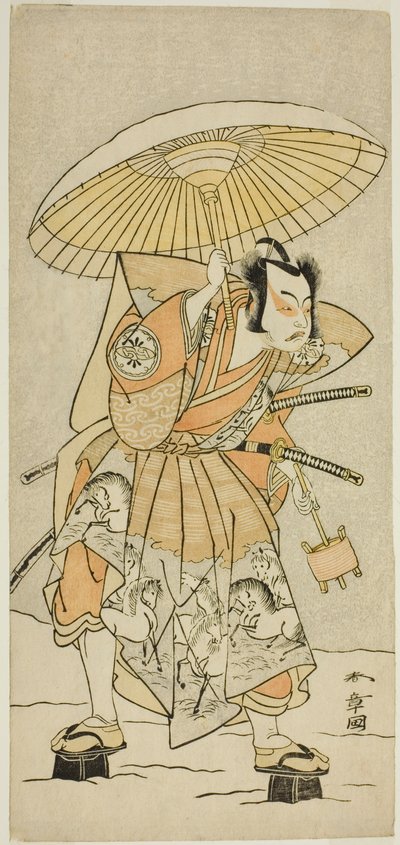 Der Schauspieler Nakamura Juzo II als Kajiwara Genta Kagetoki im Stück Izu-goyomi Shibai no Ganjitsu, aufgeführt im Morita-Theater im elften Monat, 1772 von Katsukawa Shunsho