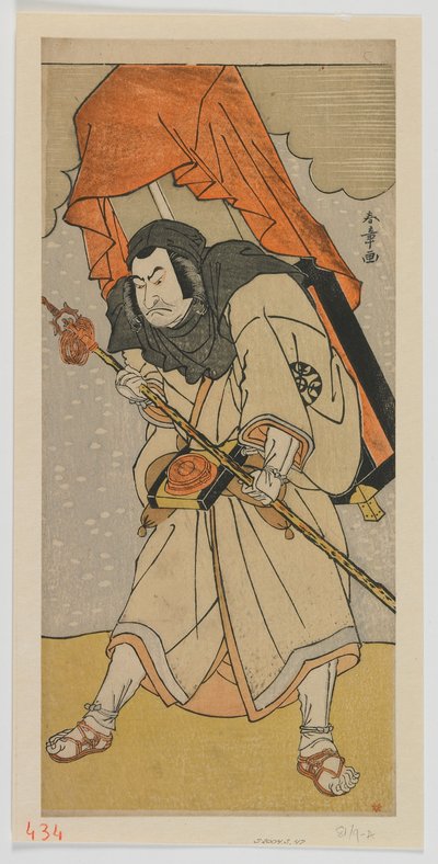 Der Schauspieler Nakamura Nakazo I als Chinzei Hachiro Tametomo verkleidet als Pilger, Edo-Periode von Katsukawa Shunsho