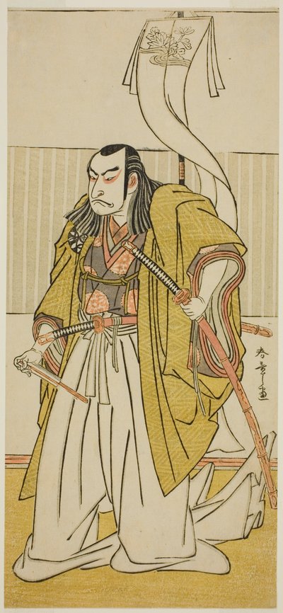 Der Schauspieler Nakamura Nakazo I als Kusunoki Masayuki verkleidet als Uji no Joetsu, im Stück Go Taiheiki Shirishi-banashi, aufgeführt im Morita Theater im vierten Monat, 1780 von Katsukawa Shunsho