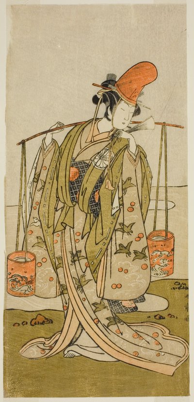 Der Schauspieler Segawa Kitsuji III als Murasame im Stück Gohiiki Kanjincho, aufgeführt im Nakamura-Theater im elften Monat, 1773 von Katsukawa Shunsho