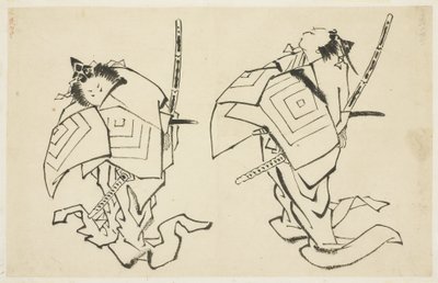 Danjuro V oder VI, Kabuki-Schauspieler, in Arigoto Rolle (zwei Studien), ca. 1815-1849 von Katsushika (school of) Hokusai