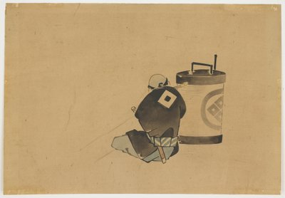 Sitzender Diener raucht bei einer Lampe, ca.1850 von Katsushika (school of) Hokusai
