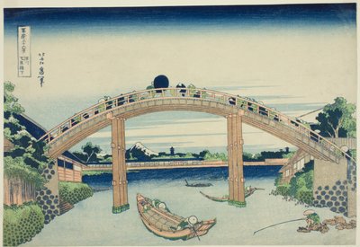 Unter der Mannen-Brücke in Fukagawa (Fukagawa Mannenbashi shita) aus der Serie „36 Ansichten des Berges Fuji (Fugaku sanjurokkei)“ von Katsushika Hokusai