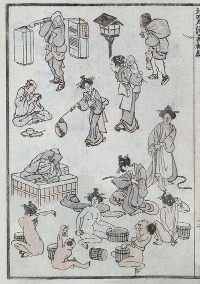 Gesten des täglichen Lebens, aus einem Manga von Katsushika Hokusai