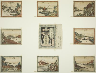 Acht Ansichten von Omi im Ätzstil (Doban Omi hakkei) und Deckblatt von Katsushika Hokusai