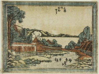 Abendglocke in Mii (Mii no bansho), aus der Serie Acht Ansichten von Omi im Ätzstil (Doban Omi hakkei) von Katsushika Hokusai