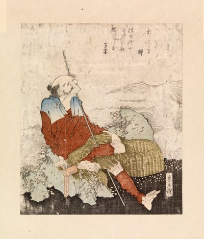 Fischer raucht neben einem Bach, um 1835 (Farbholzschnitt) von Katsushika Hokusai