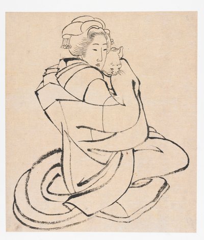 Dame mit einer Katze, Edo-Periode, ca. 1810er von Katsushika Hokusai