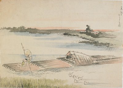 Landschaft: Bootsmann, der sein Floß stakt, spätes 18. bis frühes 19. Jahrhundert von Katsushika Hokusai