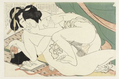 Liebespaar bei Moskitonetz von Katsushika Hokusai