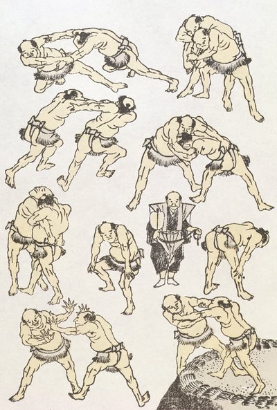 Manga: Studien von Gesten und Haltungen von Ringern, veröffentlicht 1849 von Katsushika Hokusai