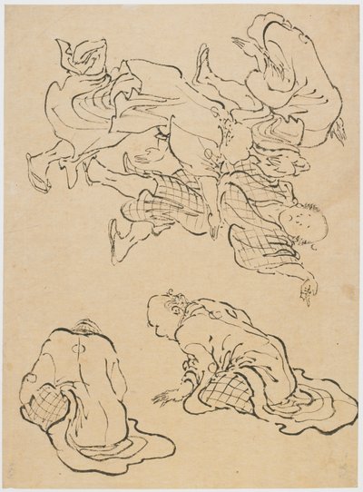 Tanzende Männer und verschiedene Figuren, spätes 18. bis frühes 19. Jahrhundert von Katsushika Hokusai