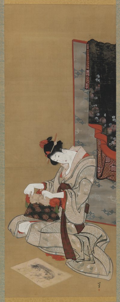 Neujahrsbrauch: Schminken am Neujahrsmorgen, Edo-Zeit, ca. 1806-11 von Katsushika Hokusai