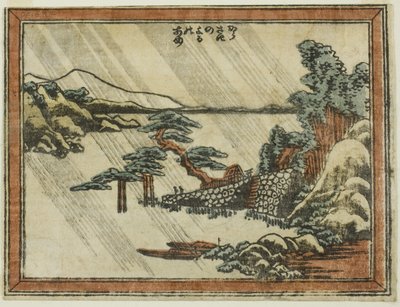Nachtregen in Karasaki, aus der Serie Acht Ansichten von Omi im Ätzstil von Katsushika Hokusai