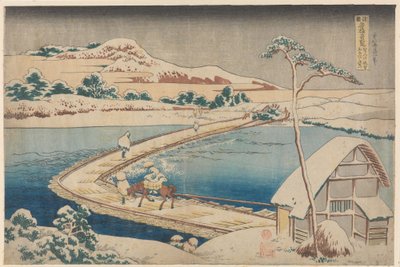 Alte Ansicht der Pontonbrücke bei Sano in der Provinz Kōzuke von Katsushika Hokusai