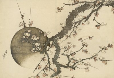 Pflaumenblüte und der Mond aus dem Buch Mount Fuji im Frühling von Katsushika Hokusai
