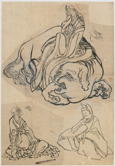 Vorbereitende Skizze für die Kurtisane Eguchi als Bodhisattva Fugen, Edo-Periode, ca. 1806-1811 von Katsushika Hokusai