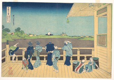 Sazai-Halle am Tempel der Fünfhundert Arhats (Gohyaku Rakanji Sazaidō), aus der Serie Sechsunddreißig Ansichten des Berges Fuji (Fugaku sanjūrokkei) von Katsushika Hokusai