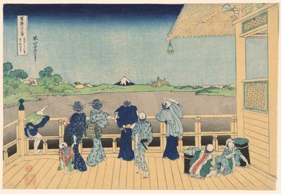 Sazai-Halle im Tempel der fünfhundert Arhats (Gohyakurakanji Sazaido), aus der Serie "Sechsunddreißig Ansichten des Berges Fuji (Fugaku sanjurokkei)" von Katsushika Hokusai