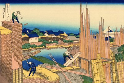 Serie von 36 Ansichten des Berges Fuji: Die Sägemühle in Honjo, Japan von Katsushika Hokusai