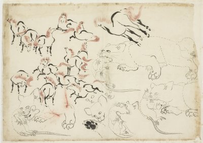 Studien von Pferden, Katzen und Ratten (aus "Hokusai Manga"), um 1815-1849 von Katsushika Hokusai