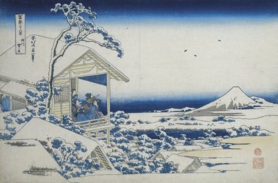 Teehaus in Koishikawa, der Morgen nach einem Schneefall, ca. 1830 (Holzschnitt) von Katsushika Hokusai