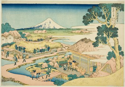Die Teeplantage von Katakura in der Provinz Suruga, aus der Serie "Sechsunddreißig Ansichten des Berges Fuji" von Katsushika Hokusai