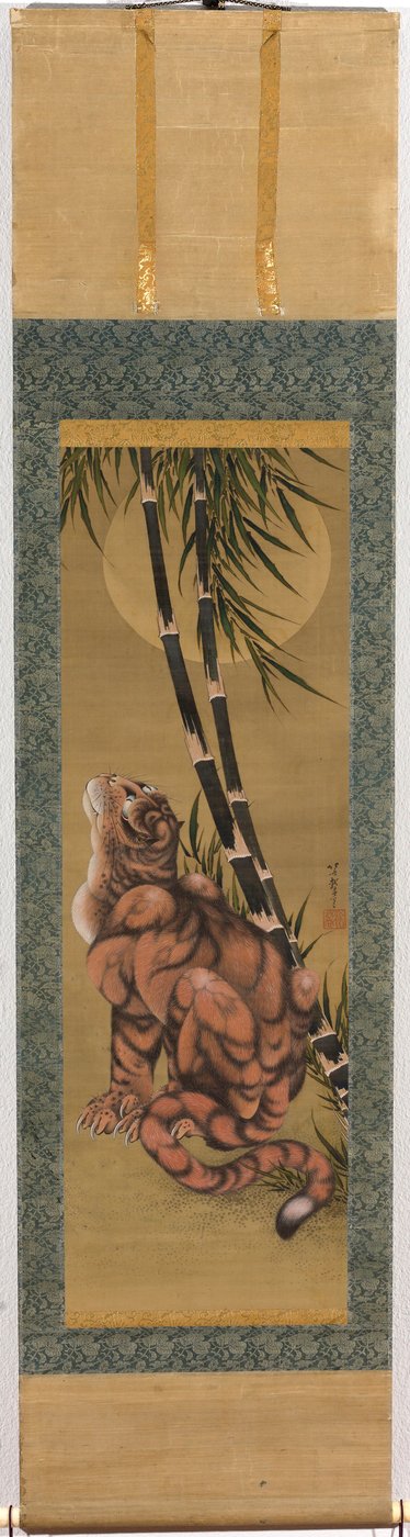 Tiger im Bambus, der den Vollmond betrachtet von Katsushika Hokusai