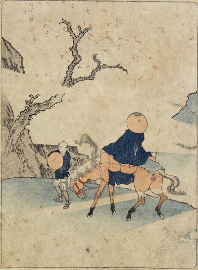 Reisender zu Pferd unter blühendem Kirschbaum, 1770-1829 von Katsushika Hokusai