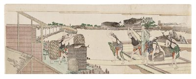 Entladen von Bonito für den Markt von Katsushika Hokusai