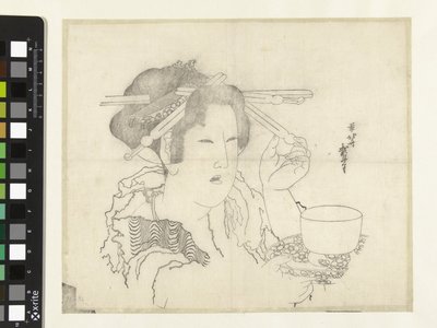 Frau mit Teetasse von Katsushika Hokusai
