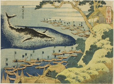 Walfang vor der Küste der Goto-Inseln, aus der Serie "Tausend Bilder des Ozeans" von Katsushika Hokusai