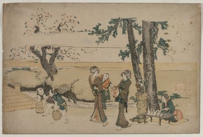 Frau passiert einen Straßenladen in der Nähe von Oji, frühe 1800er von Katsushika Hokusai