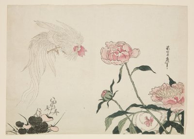 Langschwanzhähne unter Blumen von Katsushika II (fl.1820 50) Taito