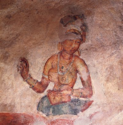 Apsaras, himmlische Nymphe, die ein Opfer darbringt, Fresko, befestigte Zitadelle von Sigiriya (UNESCO-Welterbeliste) von Alec Hunter