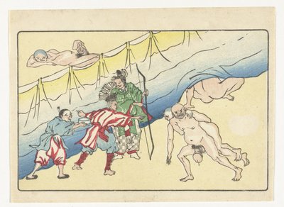 Bogenschütze und nackte Männer von Kawanabe Kyosai