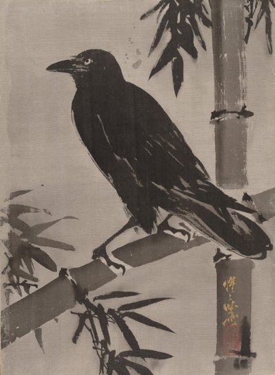 Krähe auf einem Bambuszweig, ca. 1887 von Kawanabe Kyosai