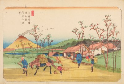 Panorama des Berges Asama von Urawa aus, Tafel 3 aus der Serie: Die Kisokaido-Straße von Keisai Eisen