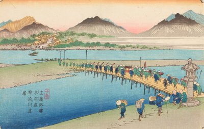 Überquerung des Shinjugawa-Flusses in Honjo, Tafel 10 aus der Serie: Die Kisokaido-Straße von Keisai Eisen