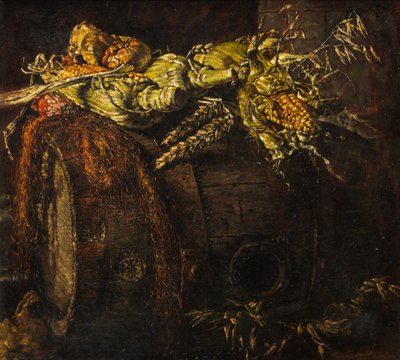 Alter Fass und Maiskolben von Kenneth Newton