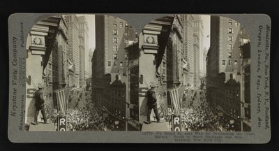 Oben Broad St. in der Nähe von Wall St., mit Blick auf den "Curb Market", nach Norden zur Börse und Sub-Treasury, New York City von Keystone View Company