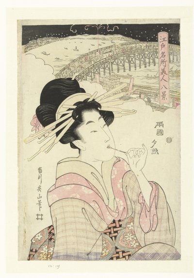 Abenddämmerung in Ryogoku (Acht Ansichten berühmter Orte und Schönheiten in Edo) von Kikugawa Eizan